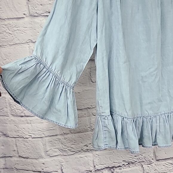 Sanctuary Julia Off the Shoulder Chambray Ruffled Blouse Women's Top Sz X-Small - Picture 9 of 9